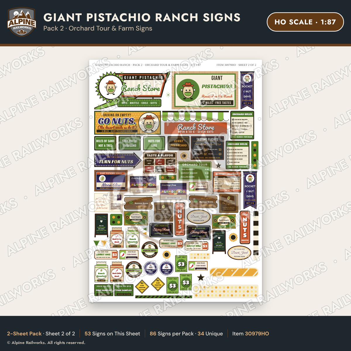 Alpine Railworks 30979HO HO Scale Roadside Signs - Giant Pistachio