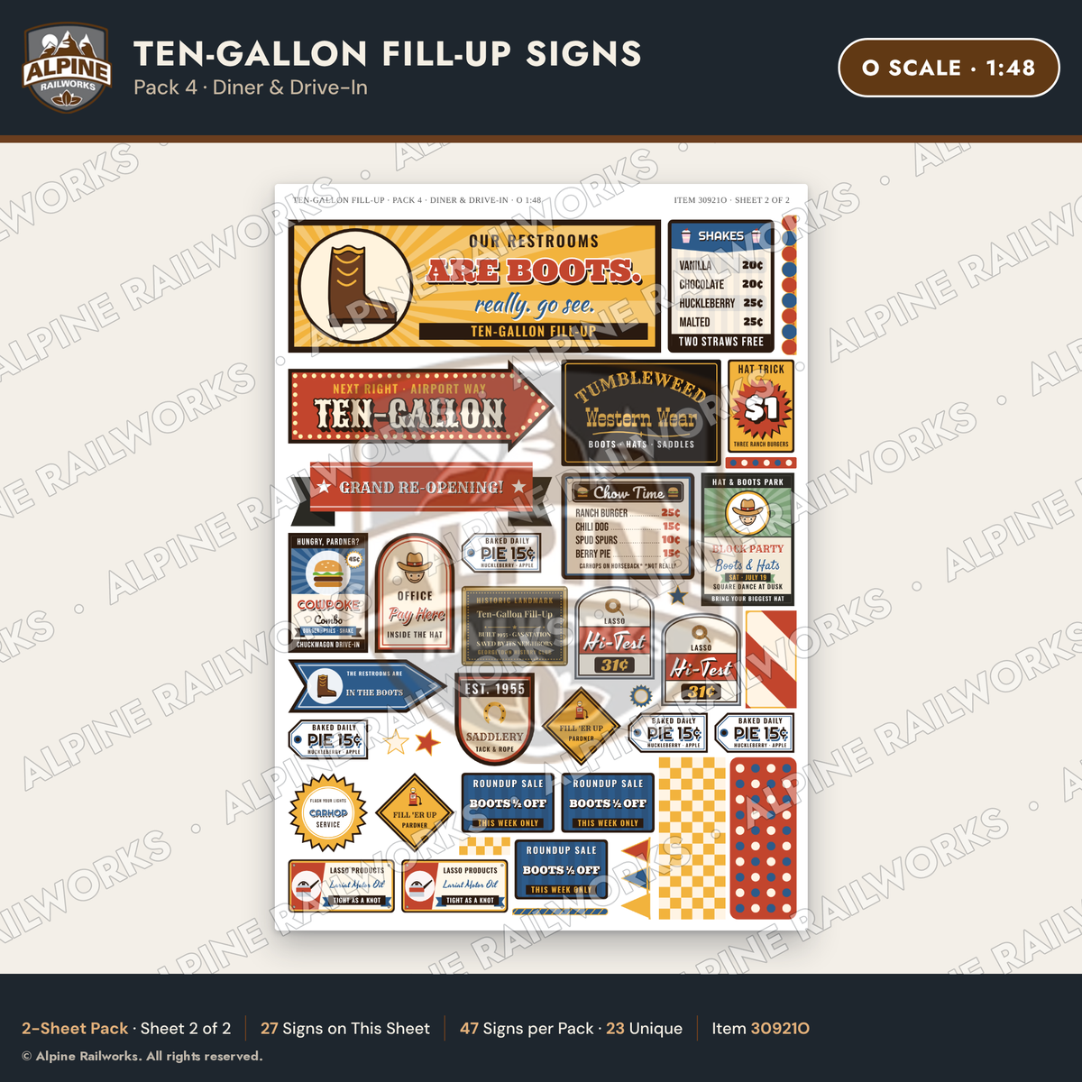 Alpine Railworks 30921O O Scale Roadside Attraction Signs - Cowboy Hat