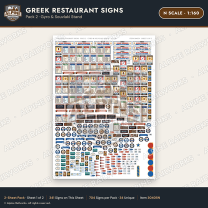Alpine Railworks 30405N N Scale Greek Restaurant Signs - Gyro