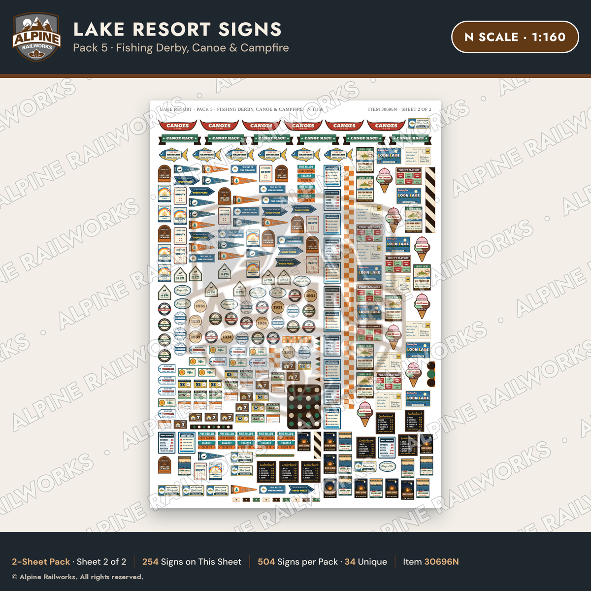 Alpine Railworks 30696N N Scale Lake Resort Signs - Fishing Derby