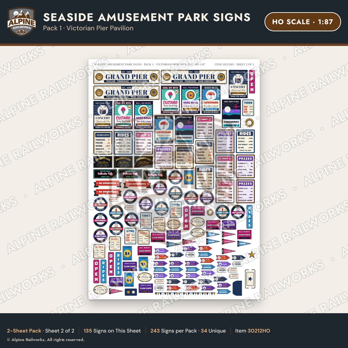 Alpine Railworks 30212HO HO Scale Seaside Amusement Park Signs