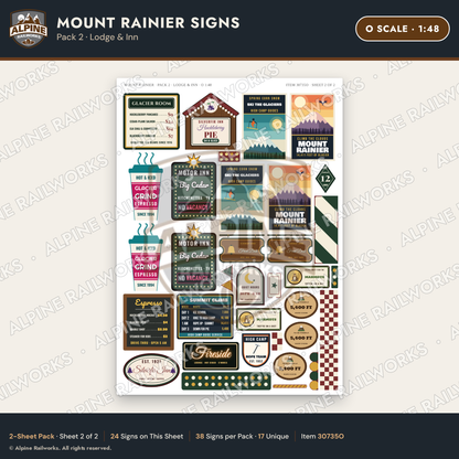 Alpine Railworks 30735O O Scale Tourist Signs - Mount Rainier - Lodge
