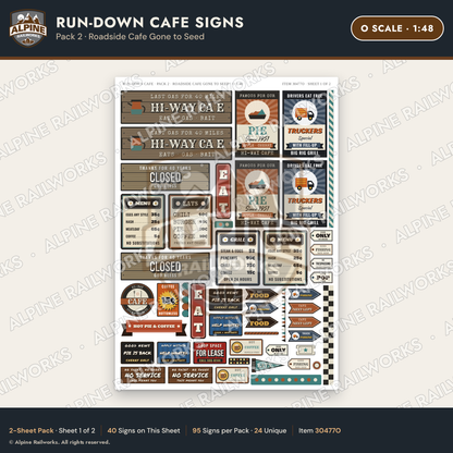 Alpine Railworks 30477O O Scale Run-Down Cafe Signs