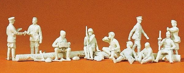 Preiser 16526 HO Scale Unpainted Figure Set -- Infantry/Riflemen at Rest pkg(10)