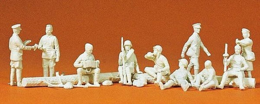 Preiser 16526 HO Scale Unpainted Figure Set -- Infantry/Riflemen at Rest pkg(10)