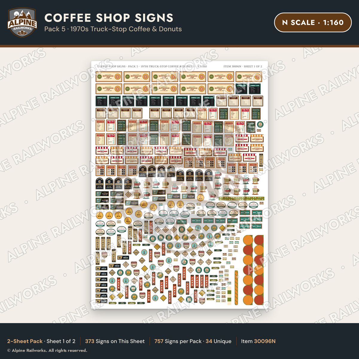 Alpine Railworks 30096N N Scale Coffee Shop Signs - Truck-Stop Coffee