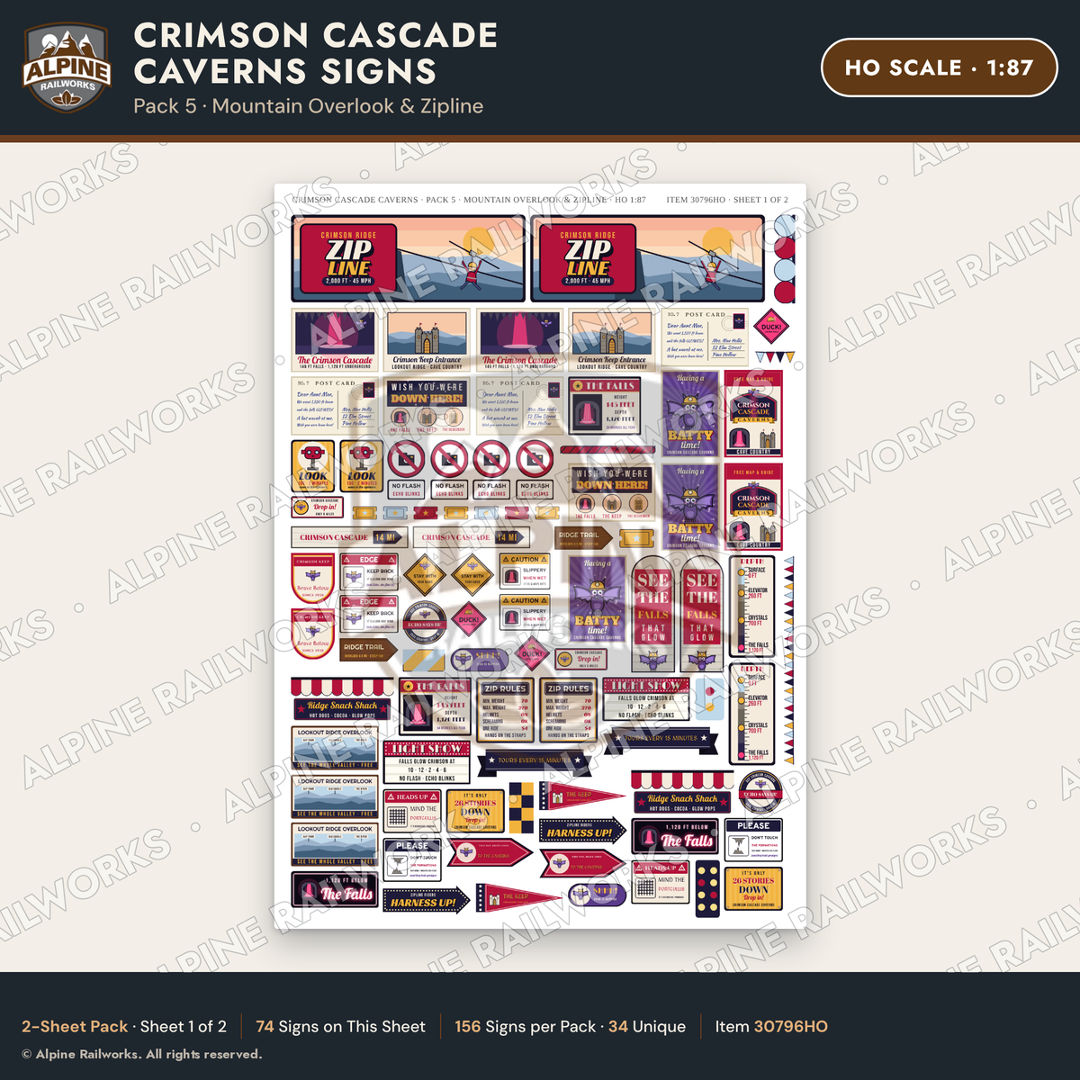 Alpine Railworks 30796HO HO Scale Roadside Attraction Signs - Caverns