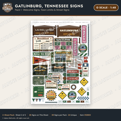 Alpine Railworks 31266O O Scale Gatlinburg TN Signs - Welcome Signs