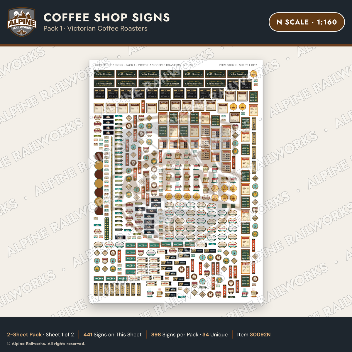 Alpine Railworks 30092N N Scale Coffee Shop Signs