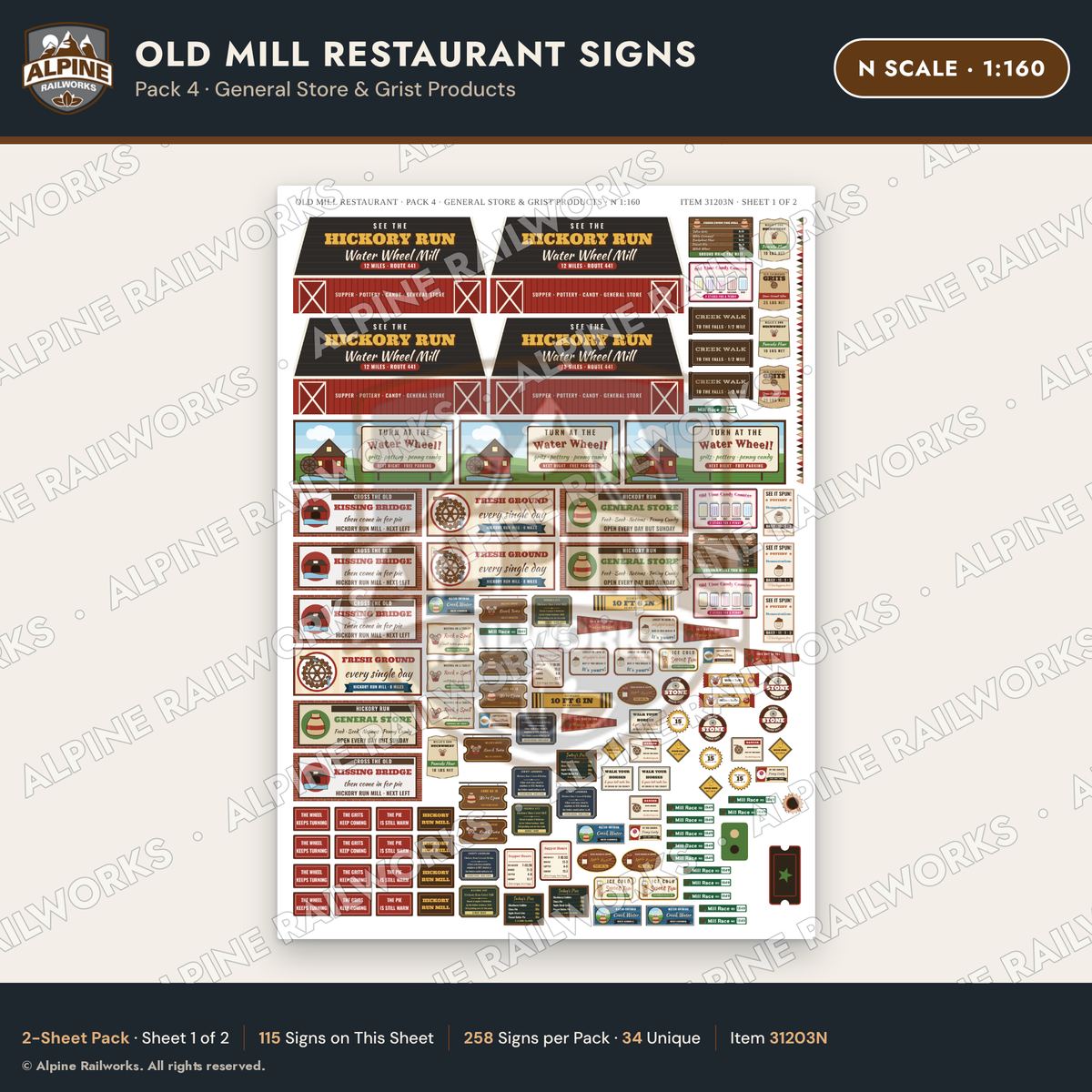 Alpine Railworks 31203N N Scale Old Mill Signs - General Store