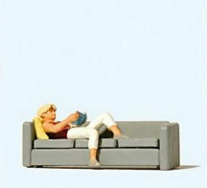Preiser 28179 HO Scale Woman Reading on Sofa -- Figure & Sofa