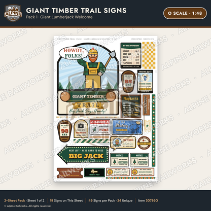 Alpine Railworks 30786O O Scale Roadside Signs - Lumberjack Redwoods
