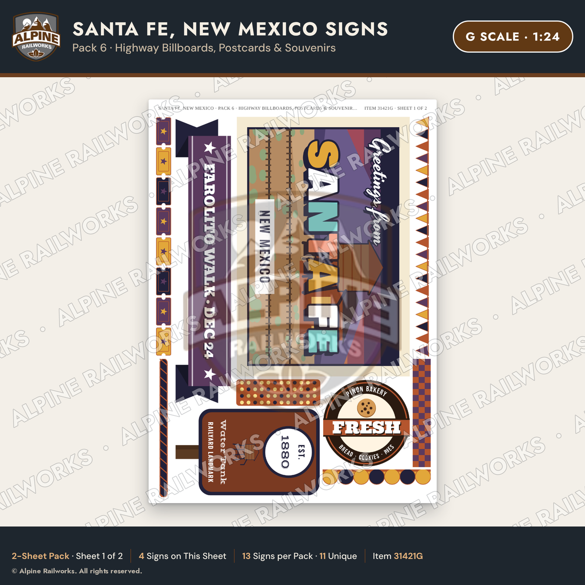 Alpine Railworks 31421G G Scale Santa Fe NM Signs - Billboards