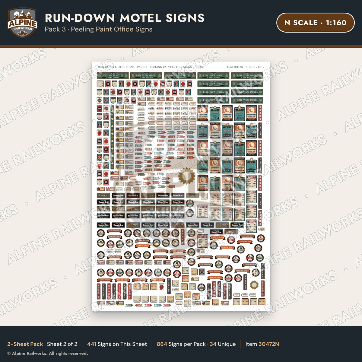 Alpine Railworks 30472N N Scale Run-Down Motel Signs