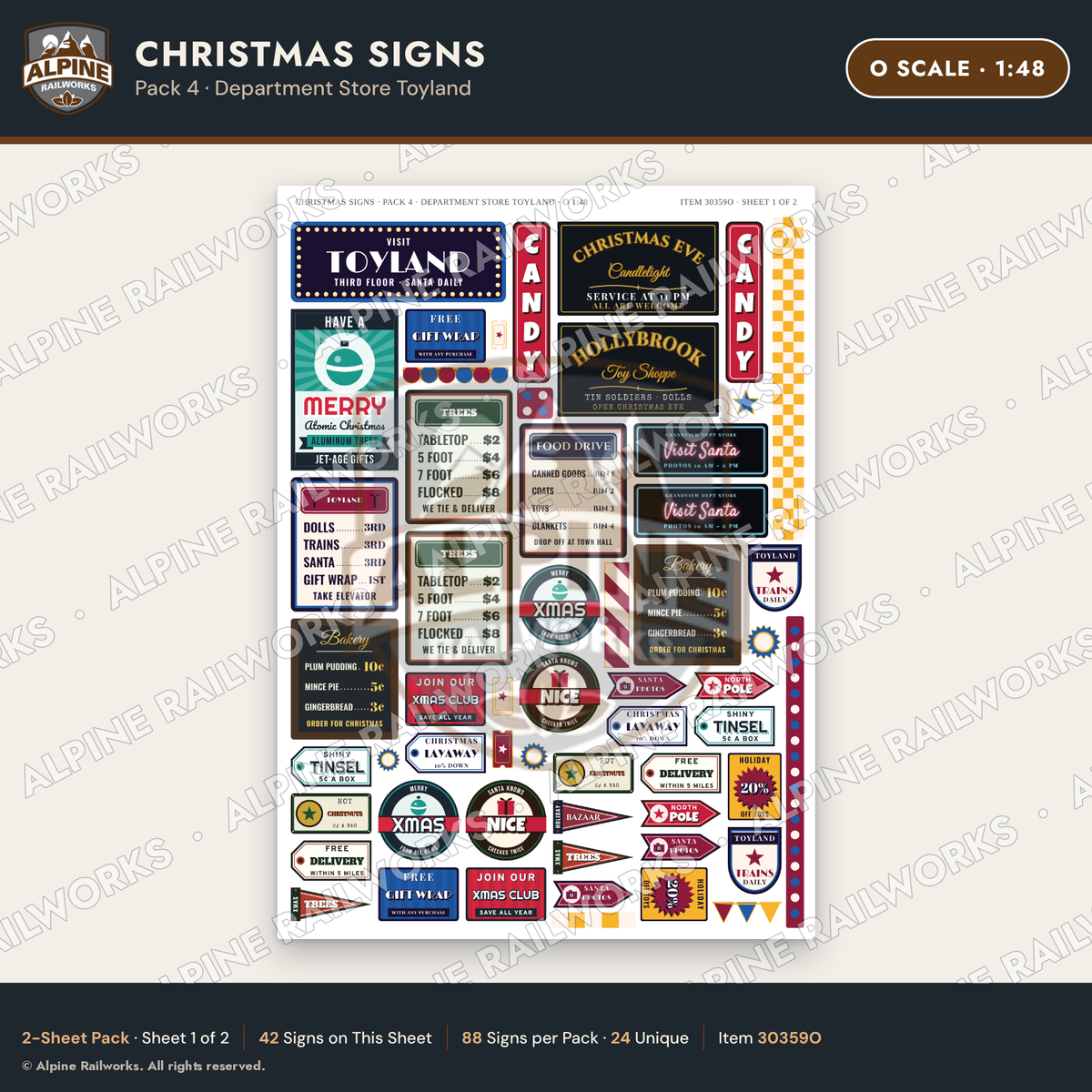 Alpine Railworks 30359O O Scale Christmas Signs