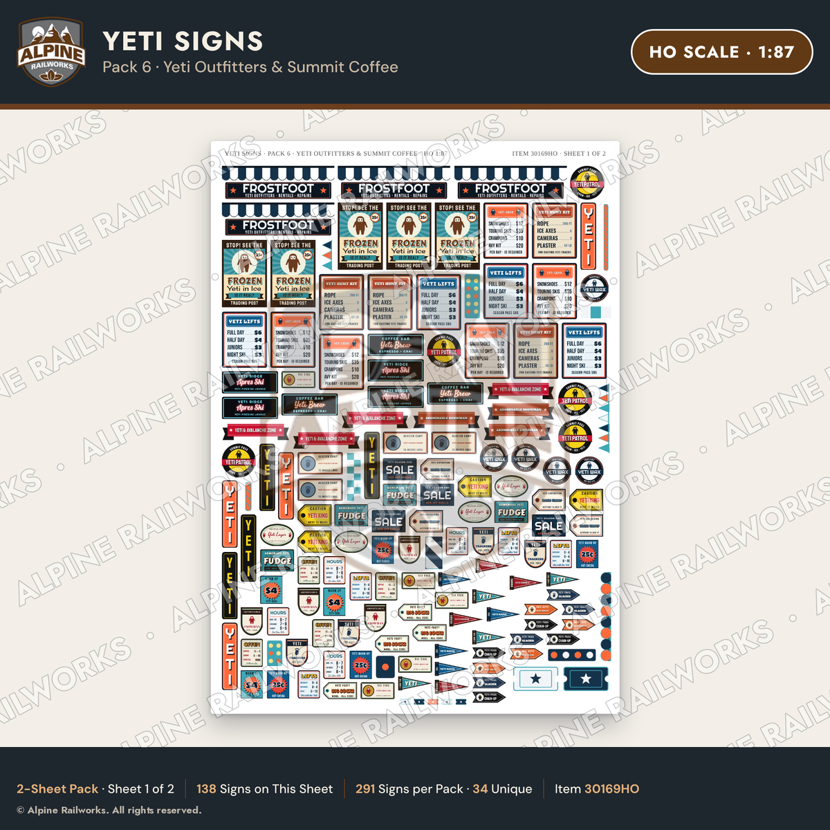 Alpine Railworks 30169HO HO Scale Yeti Signs - Yeti Outfitters