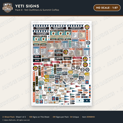 Alpine Railworks 30169HO HO Scale Yeti Signs - Yeti Outfitters