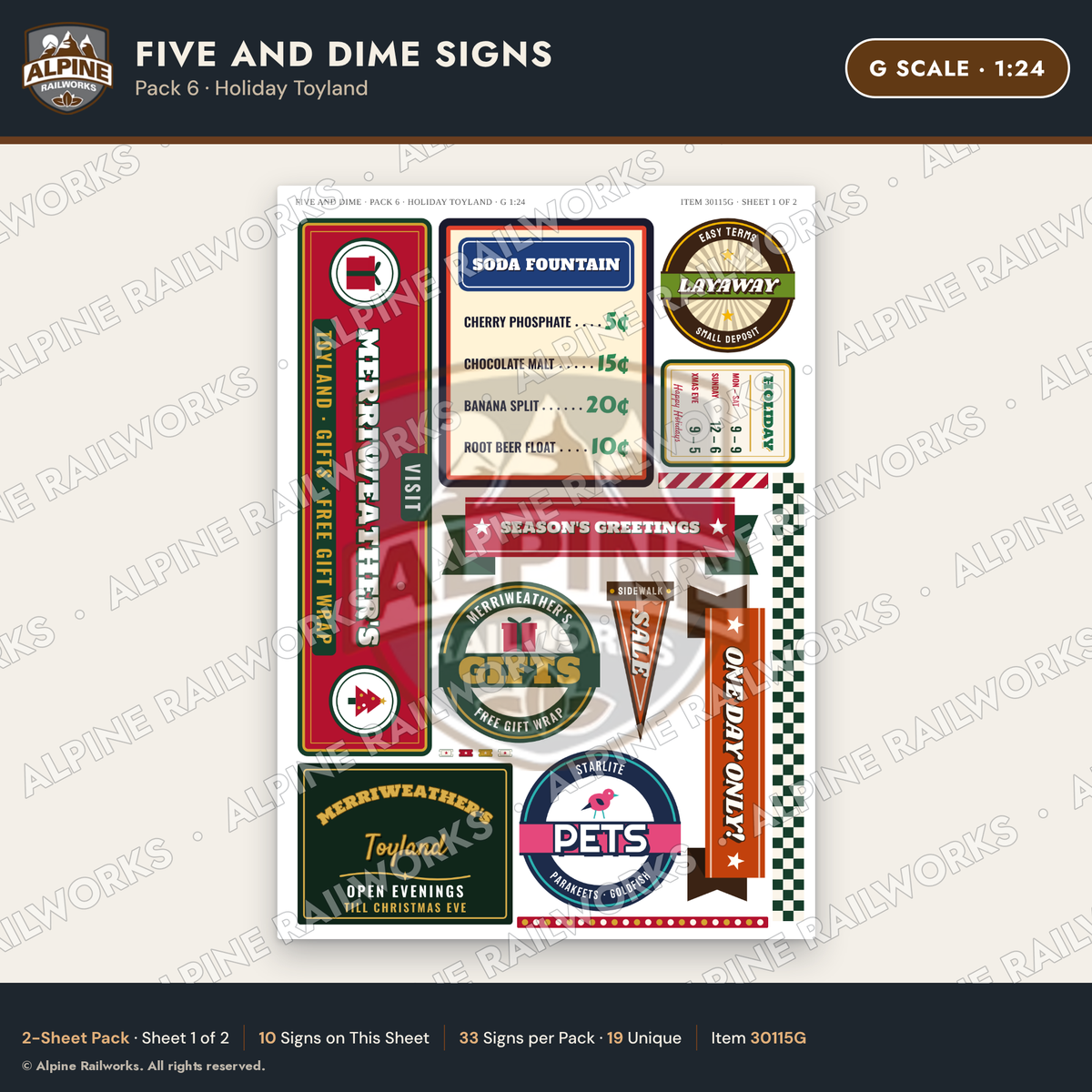 Alpine Railworks 30115G G Scale Five and Dime Signs - Holiday Toyland