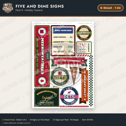 Alpine Railworks 30115G G Scale Five and Dime Signs - Holiday Toyland