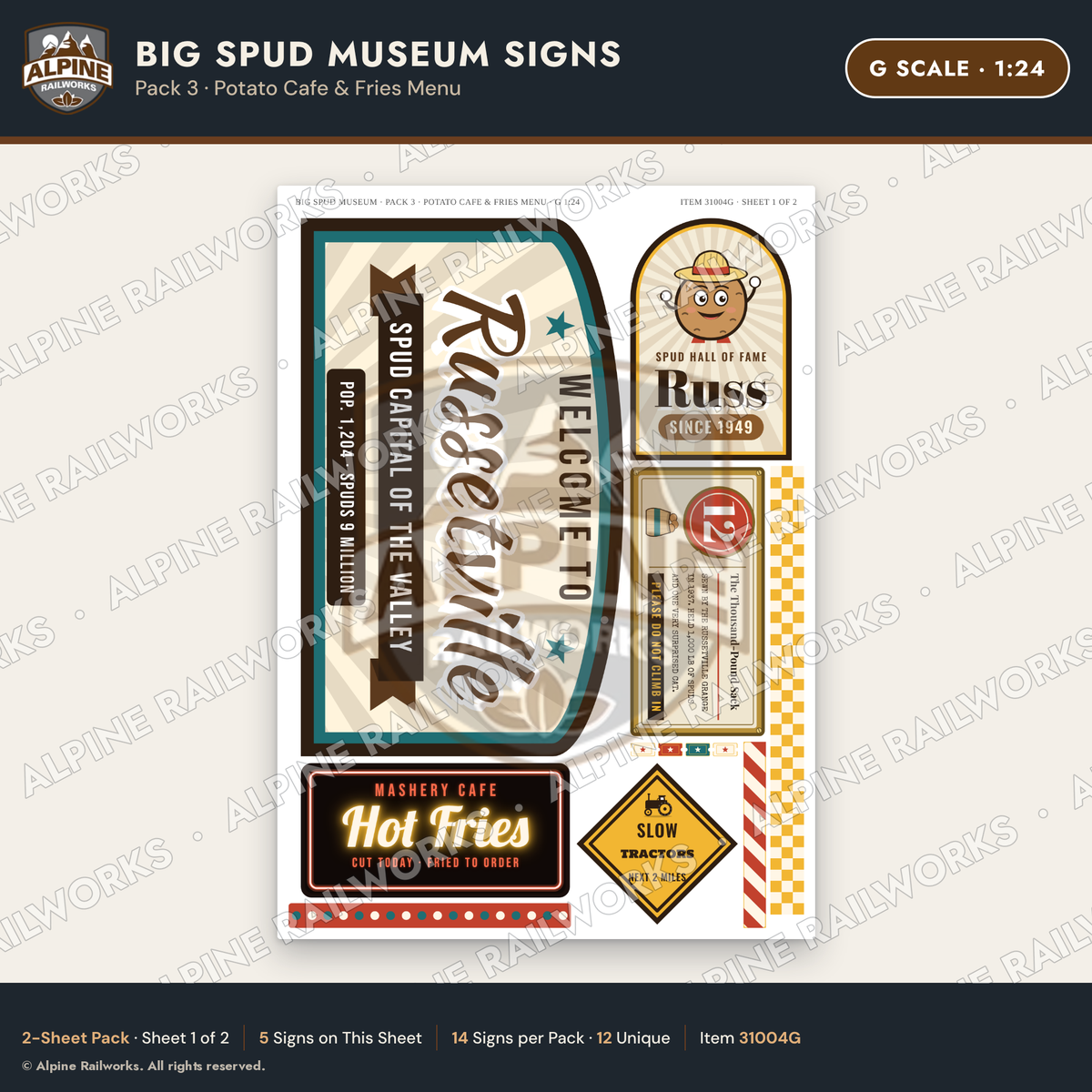 Alpine Railworks 31004G G Scale Roadside Signs - Potato Museum