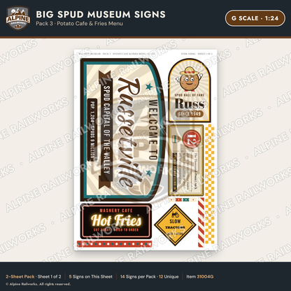 Alpine Railworks 31004G G Scale Roadside Signs - Potato Museum