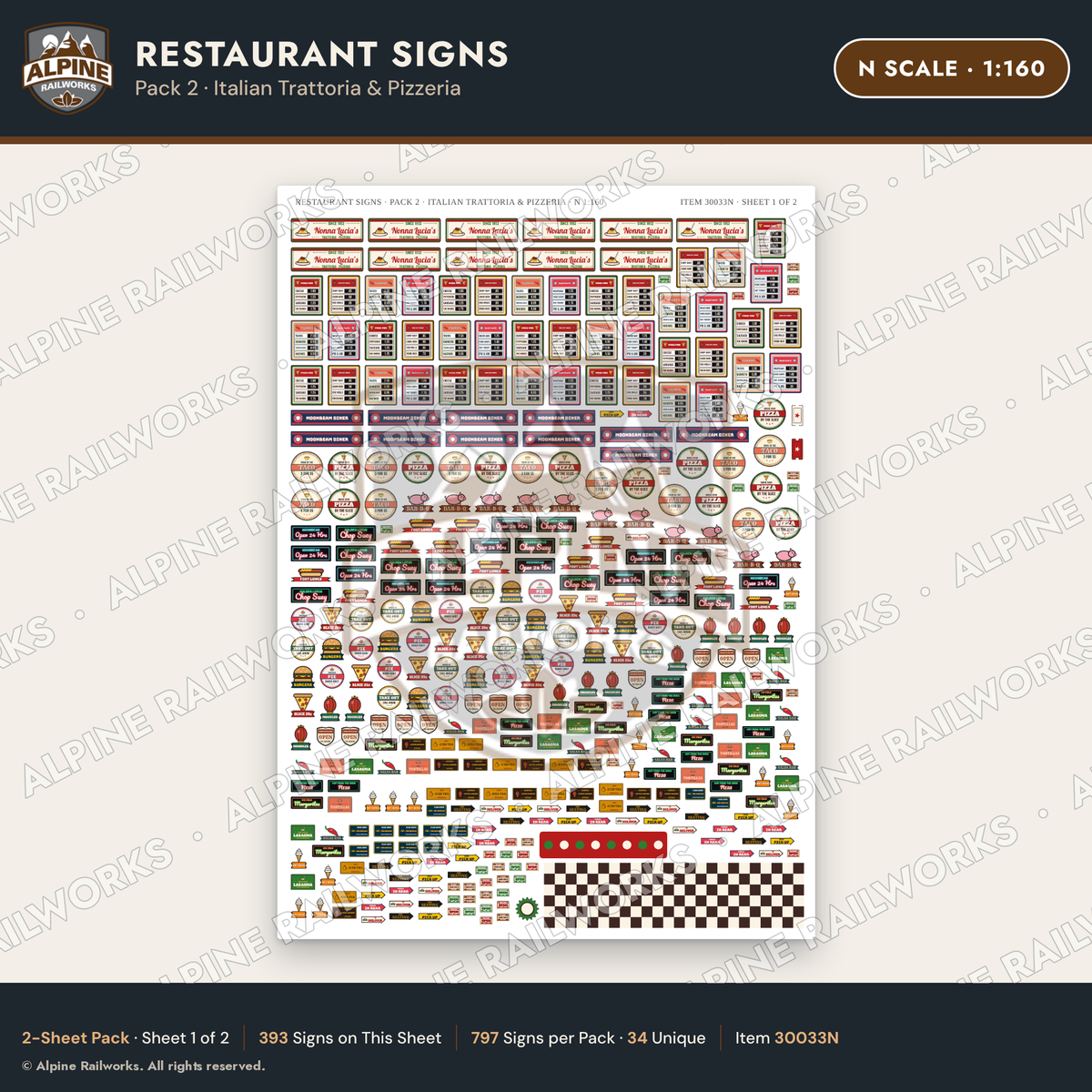 Alpine Railworks 30033N N Scale Restaurant Signs - Italian Trattoria