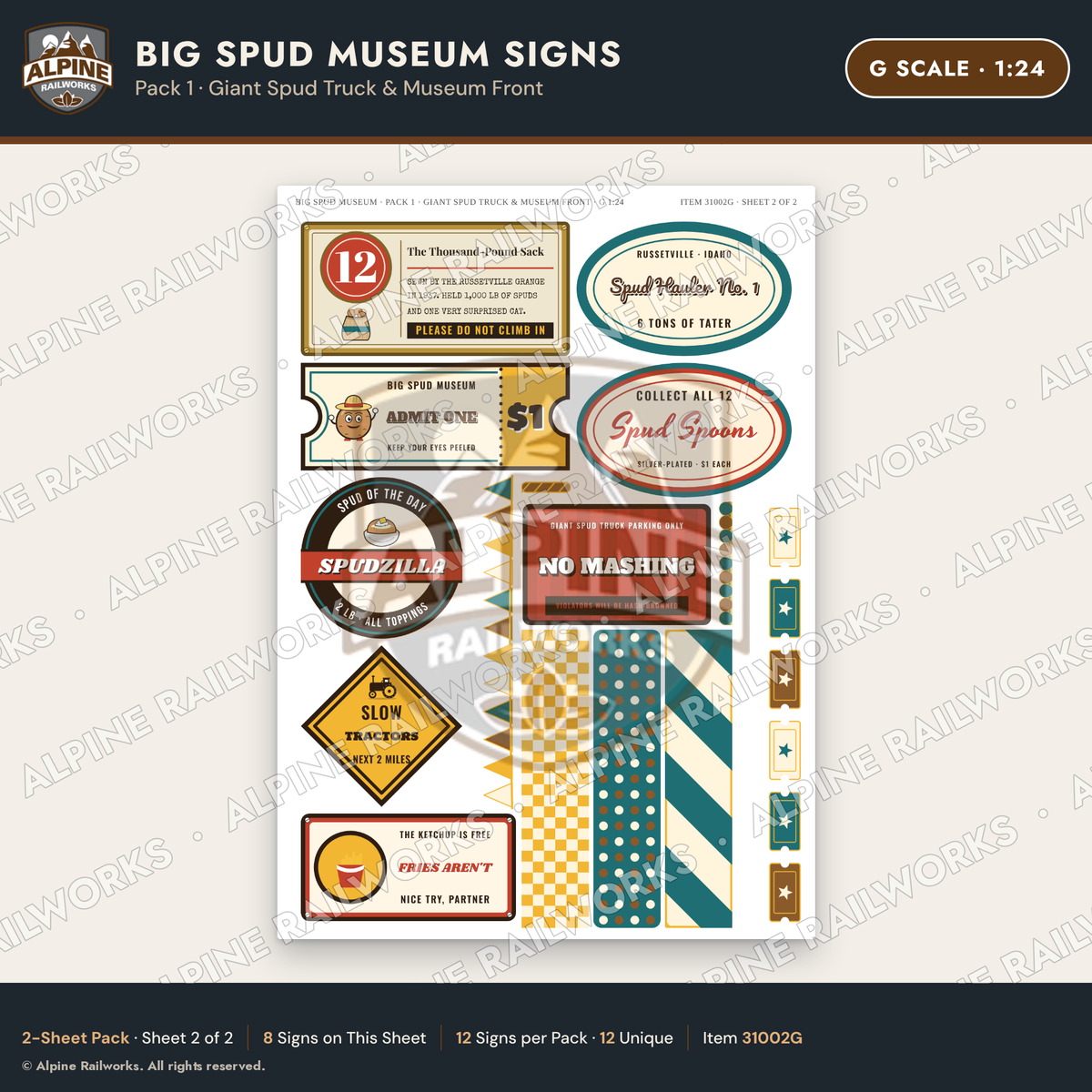 Alpine Railworks 31002G G Scale Roadside Signs - Potato Museum