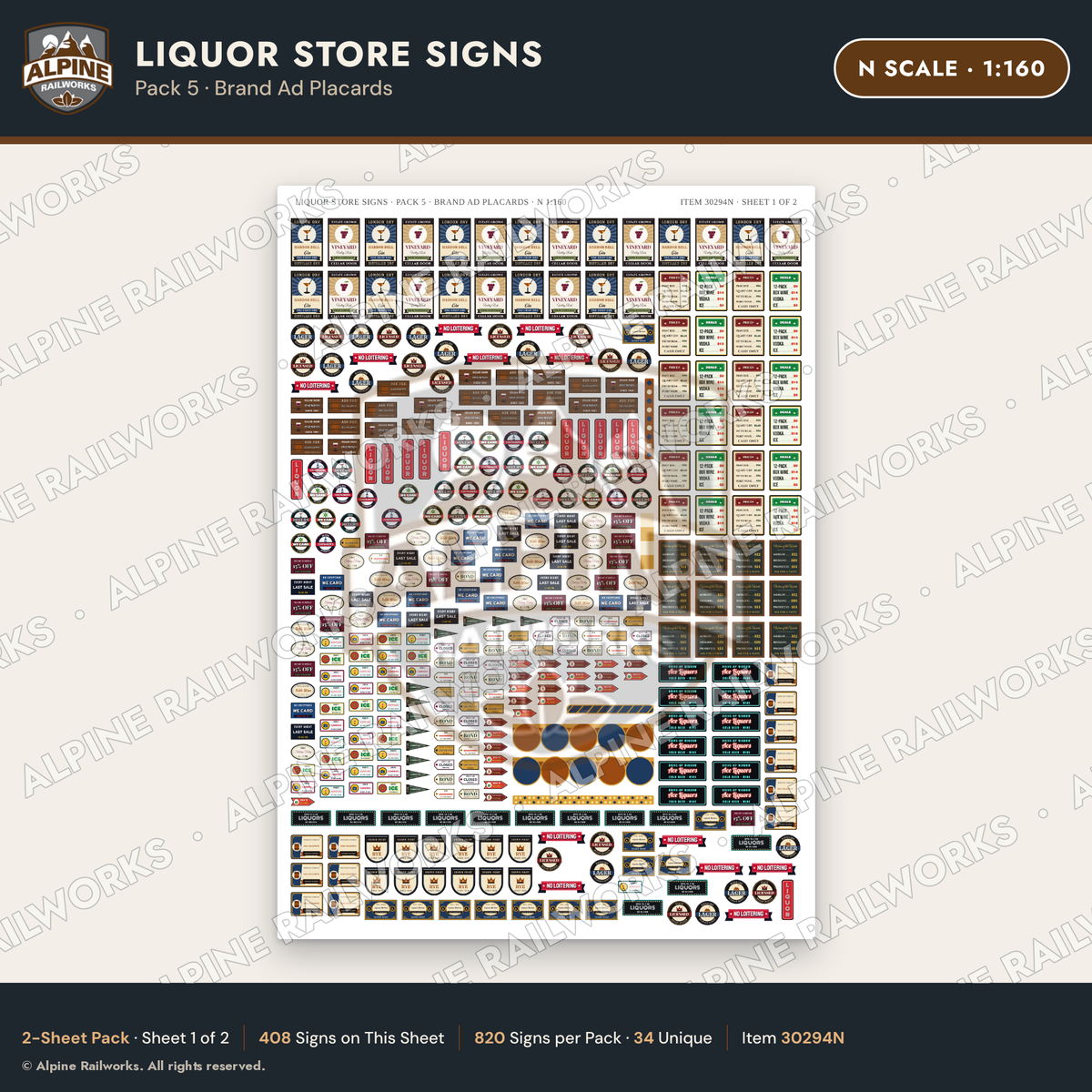 Alpine Railworks 30294N N Scale Liquor Store Signs - Brand Ad Placards