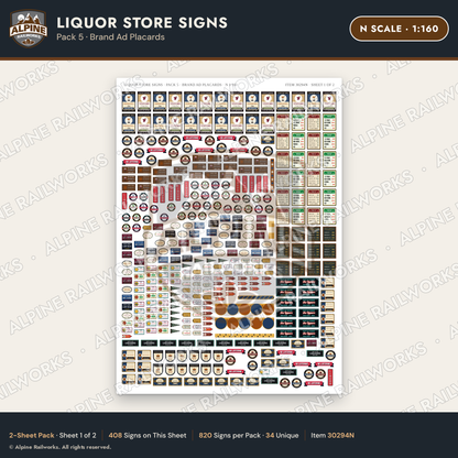 Alpine Railworks 30294N N Scale Liquor Store Signs - Brand Ad Placards