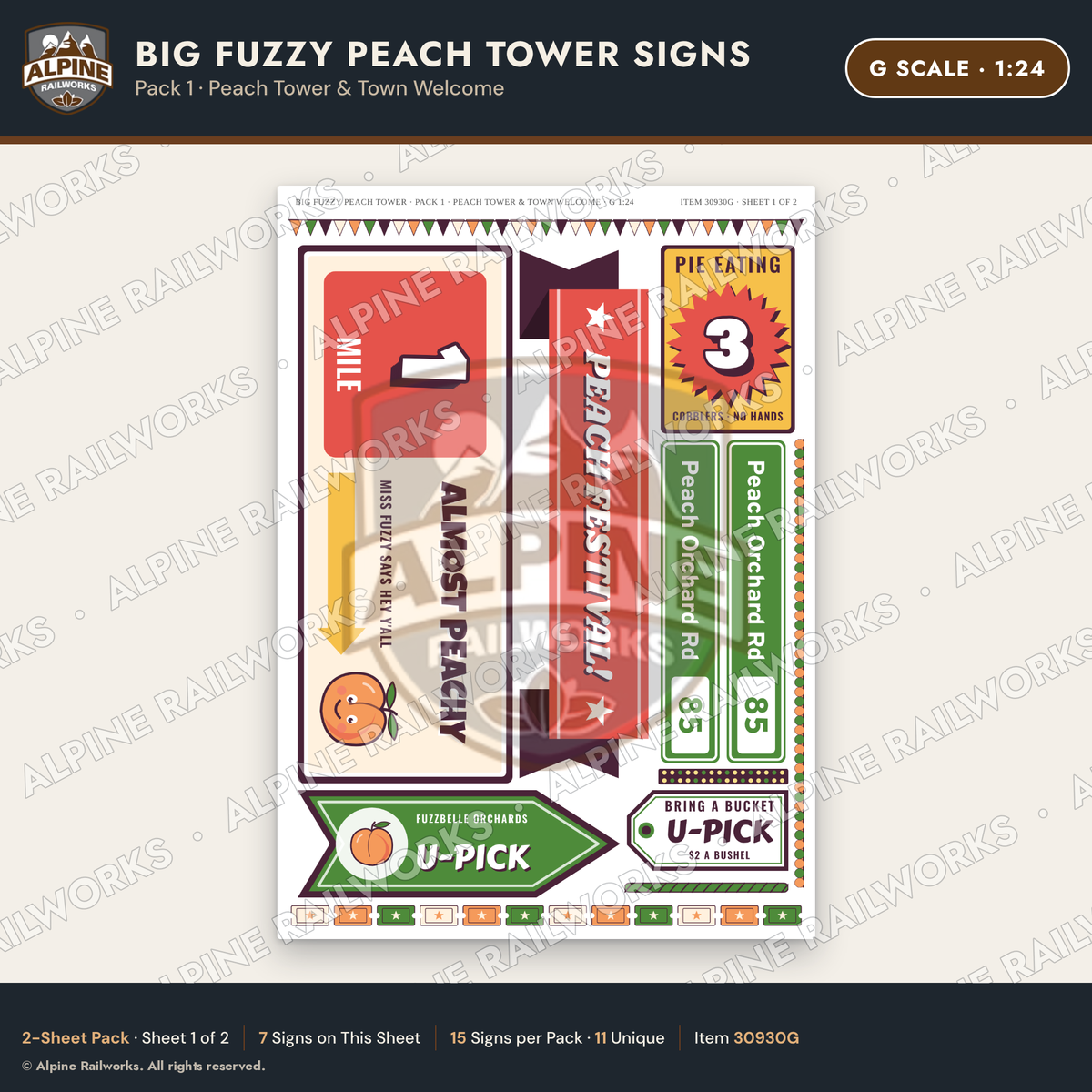 Alpine Railworks 30930G G Scale Roadside Signs - Peach Water Tower