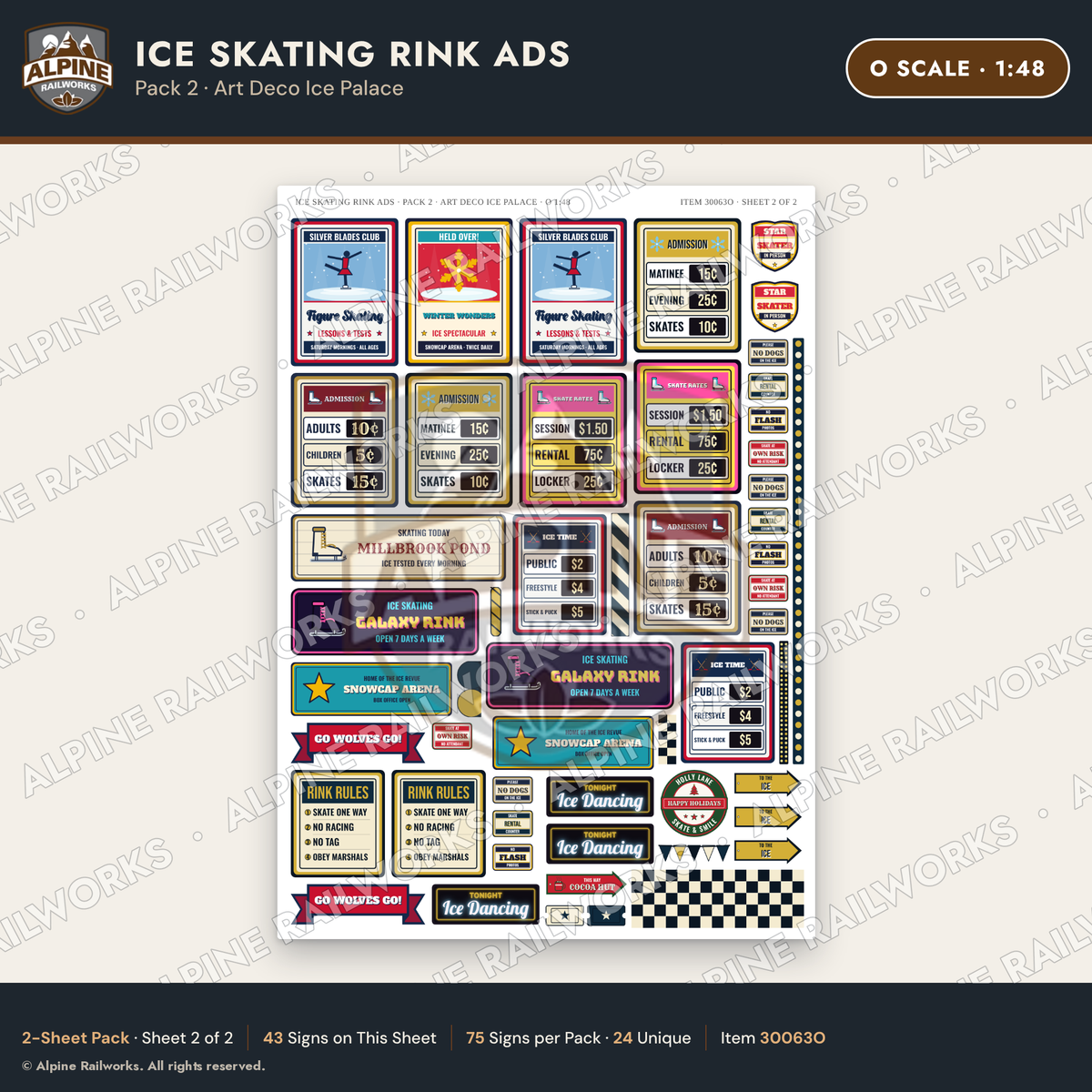 Alpine Railworks 30063O O Scale Ice Skating Rink Ads