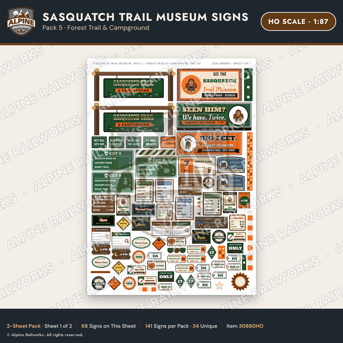 Alpine Railworks 30880HO HO Scale Roadside Signs - Bigfoot Museum