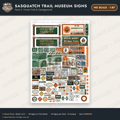 Alpine Railworks 30880HO HO Scale Roadside Signs - Bigfoot Museum