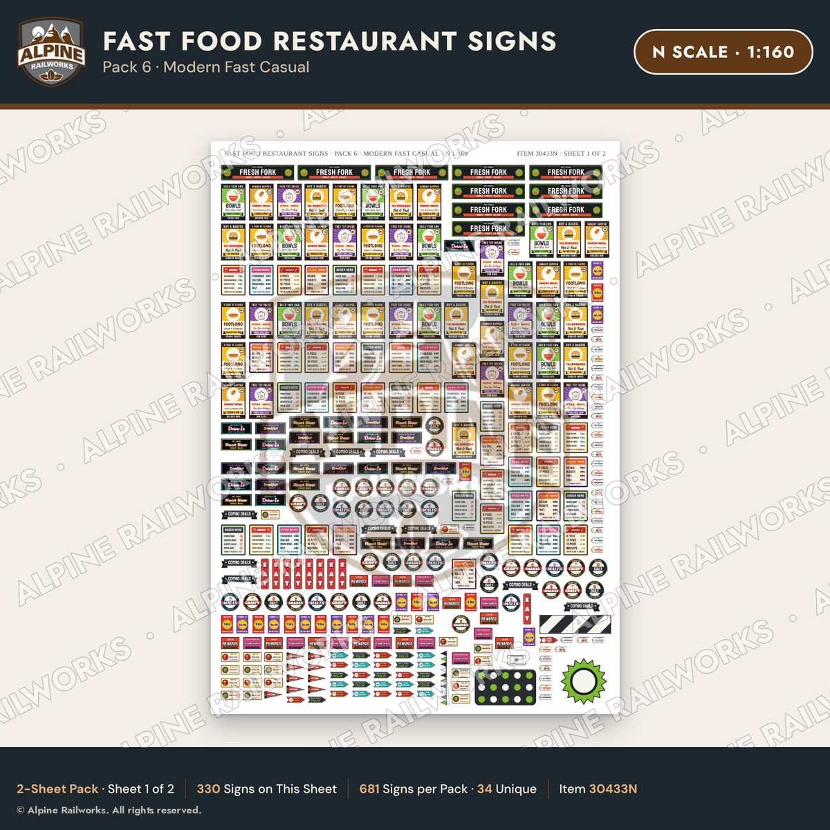 Alpine Railworks 30433N N Scale Fast Food Restaurant Signs