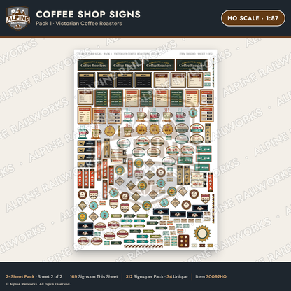 Alpine Railworks 30092HO HO Scale Coffee Shop Signs