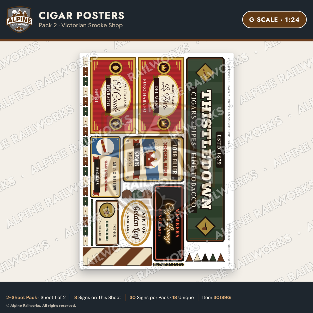 Alpine Railworks 30189G G Scale Cigar Posters - Victorian Smoke Shop