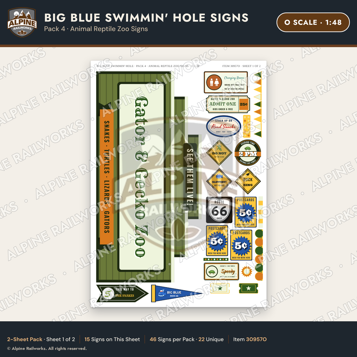 Alpine Railworks 30957O O Scale Roadside Attraction Signs - Blue Whale