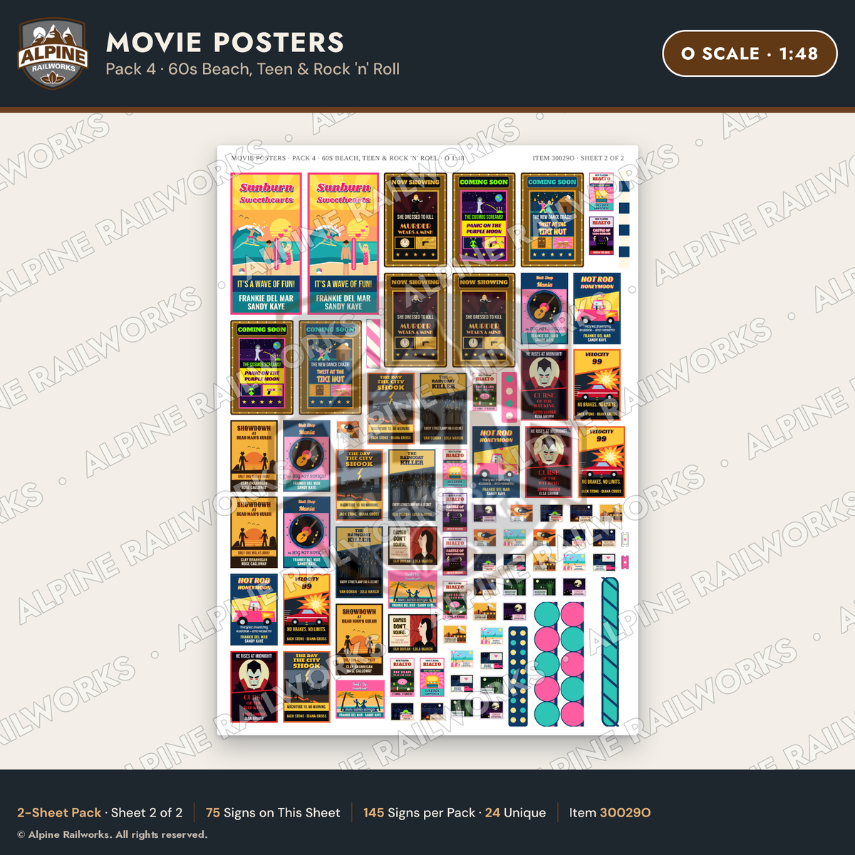 Alpine Railworks 30029O O Scale Movie Posters - 60s Beach & Teen