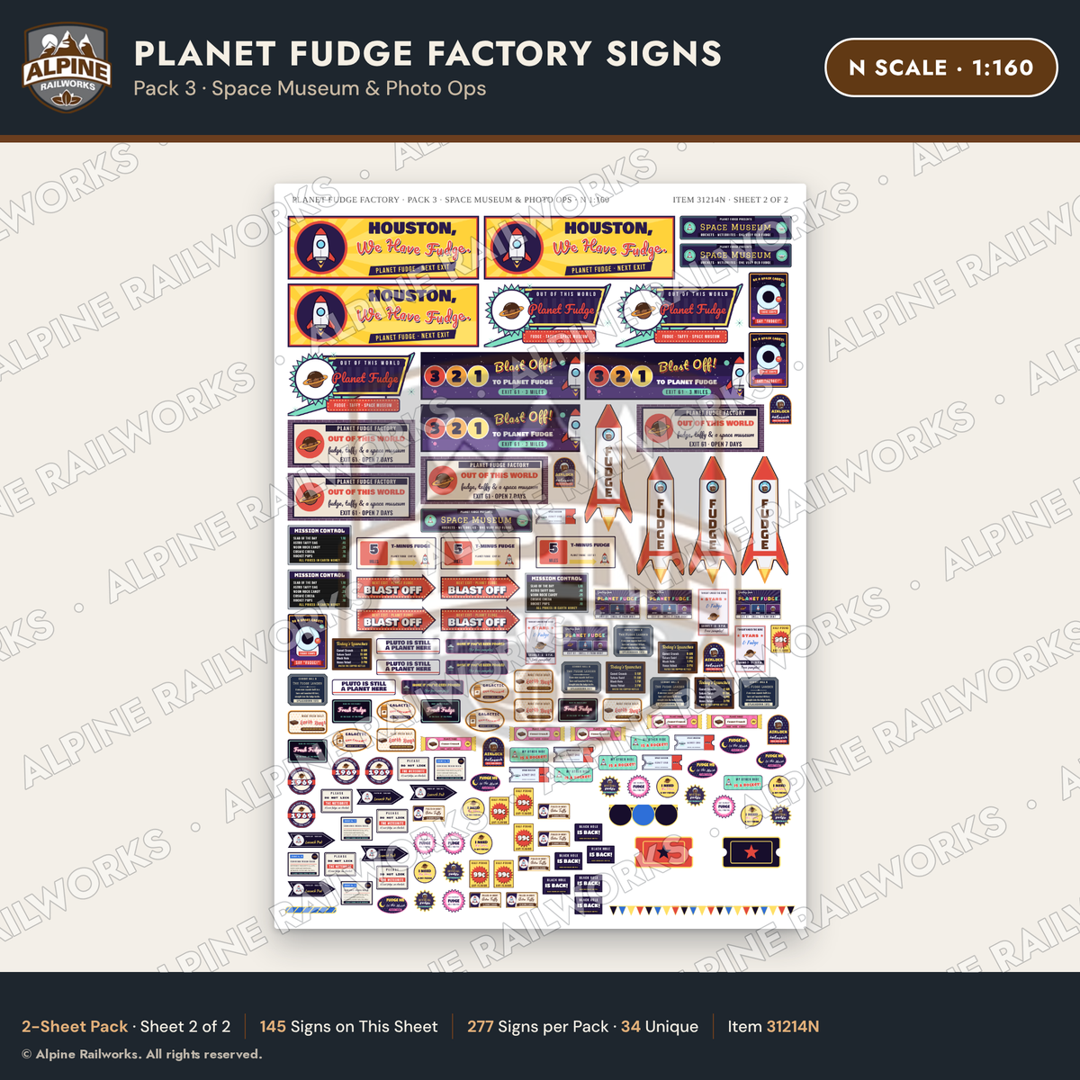 Alpine Railworks 31214N N Scale Fudge Factory Signs - Space Museum