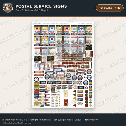 Alpine Railworks 30297HO HO Scale Postal Service Signs - Railway Mail