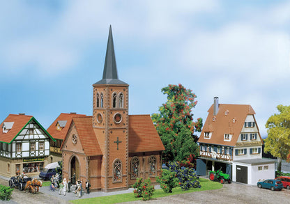 Faller 130239 HO Scale Small Town Church Kit, Weathered