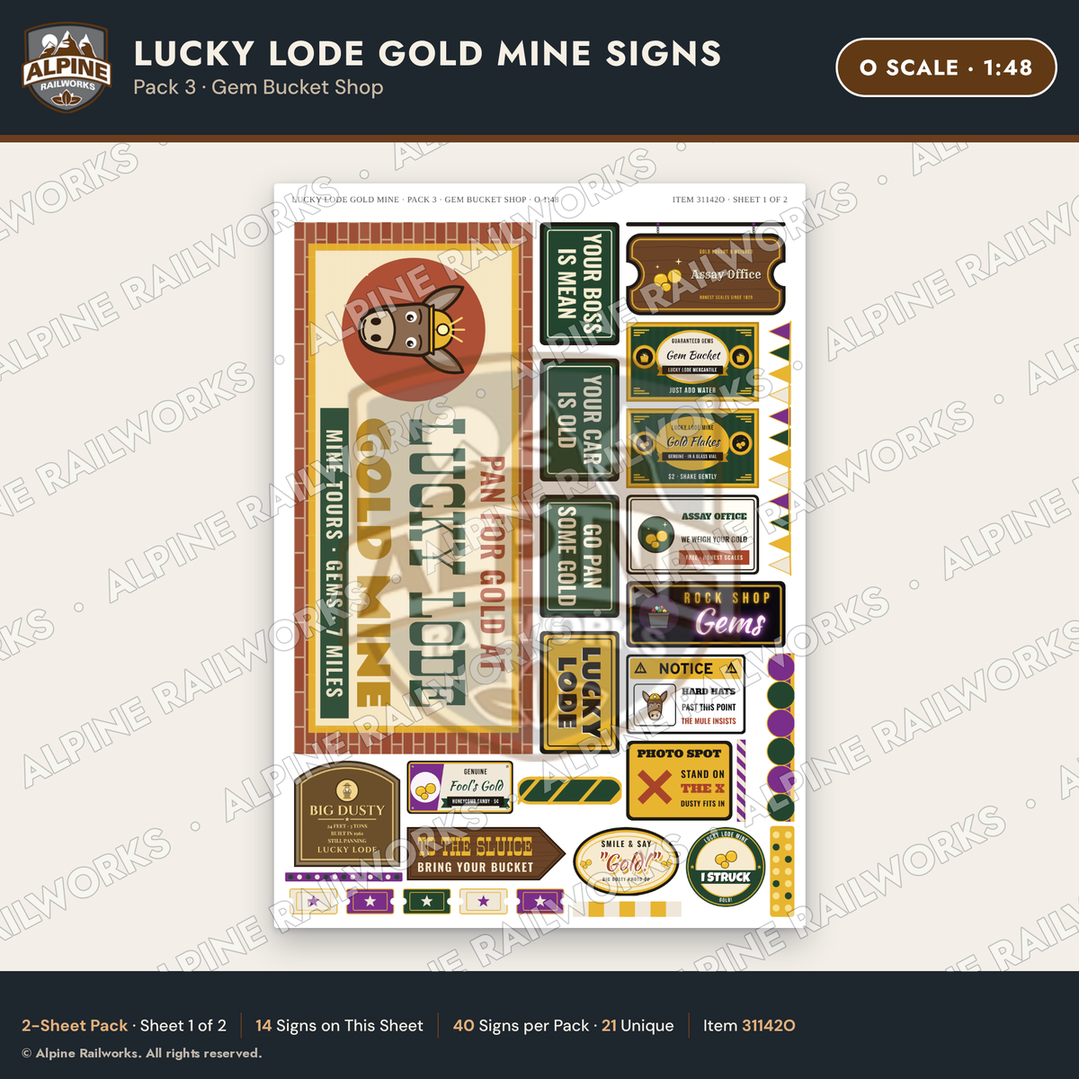 Alpine Railworks 31142O O Scale Roadside Signs - Gold Panning Mine