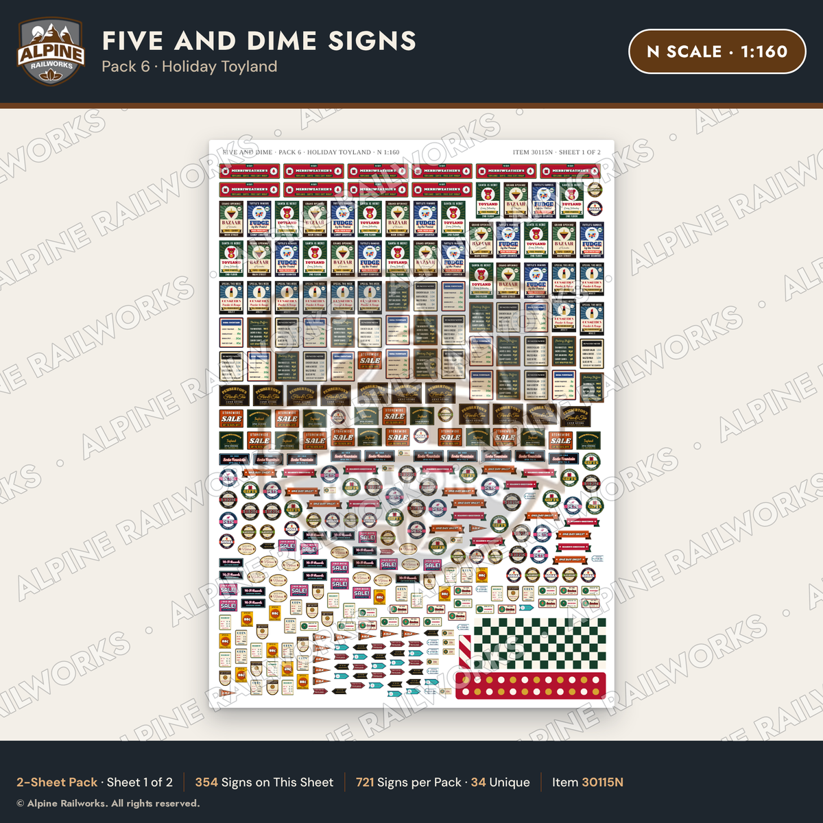 Alpine Railworks 30115N N Scale Five and Dime Signs - Holiday Toyland
