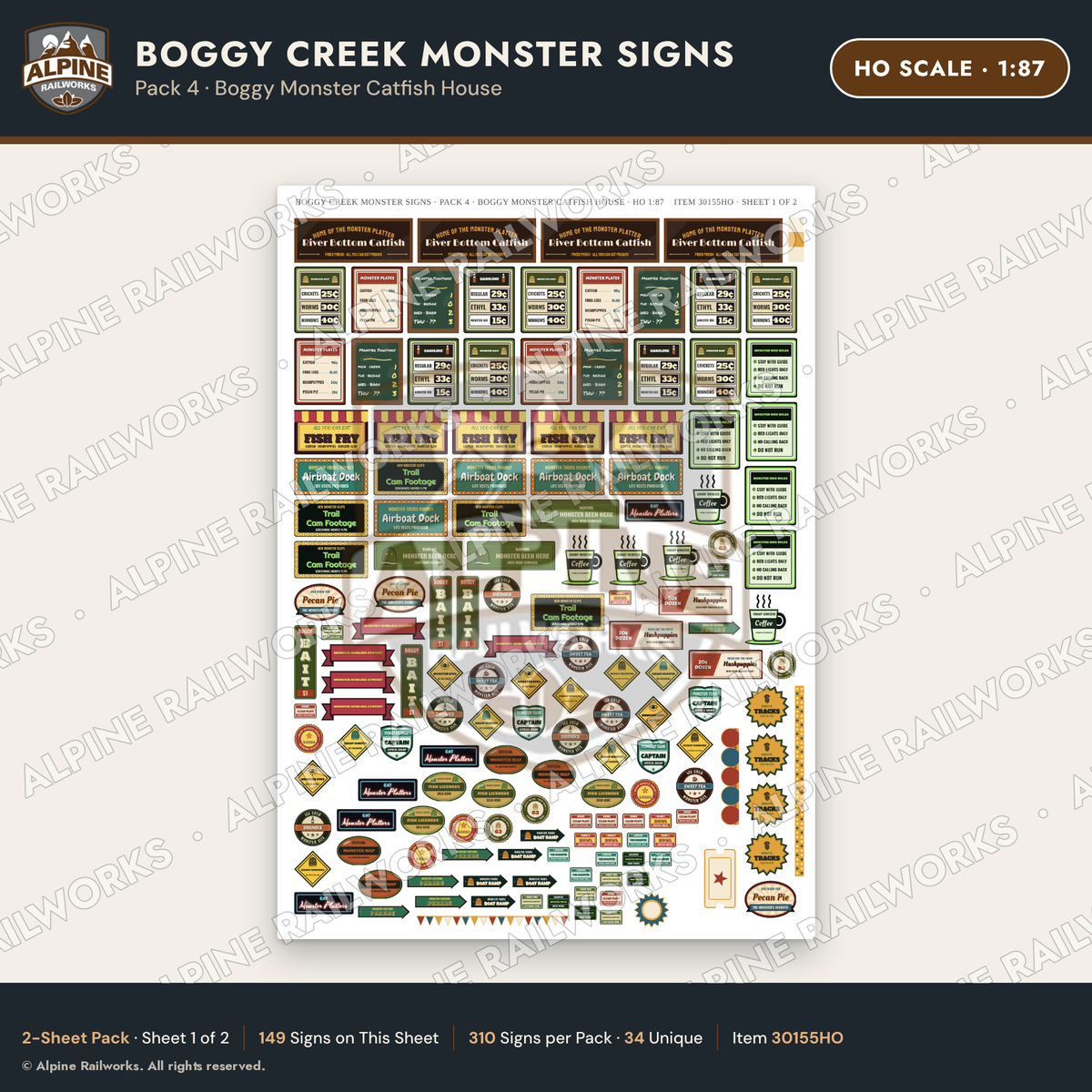 Alpine Railworks 30155HO HO Scale Boggy Creek Monster Signs