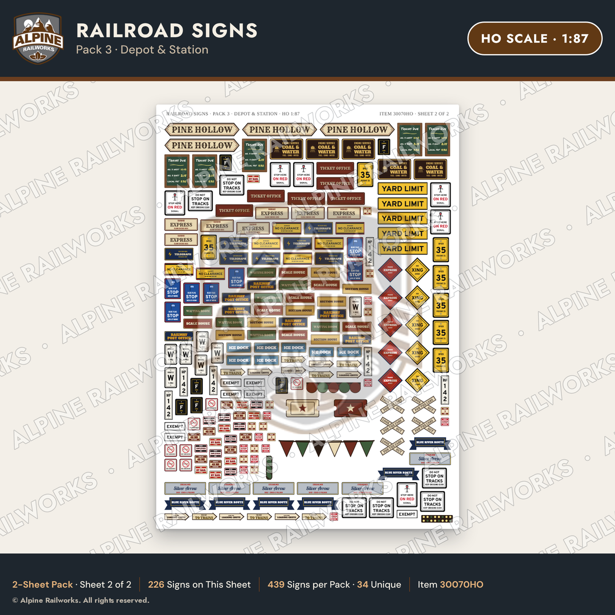 Alpine Railworks 30070HO HO Scale Railroad Signs - Depot & Station