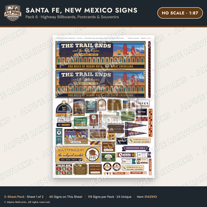 Alpine Railworks 31421HO HO Scale Santa Fe NM Signs - Billboards