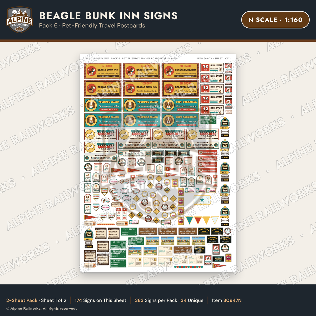 Alpine Railworks 30947N N Scale Roadside Signs - Dog-Shaped Inn