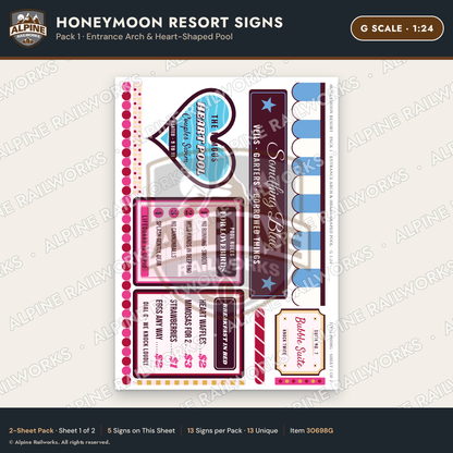 Alpine Railworks 30698G G Scale Honeymoon Resort Signs - Entrance Arch