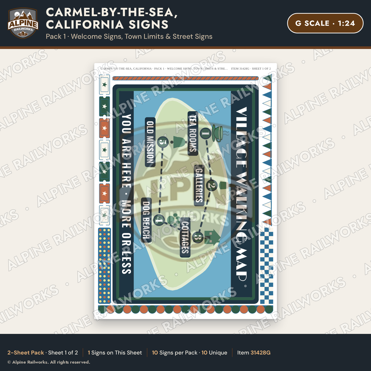 Alpine Railworks 31428G G Scale Carmel CA Signs - Welcome Signs