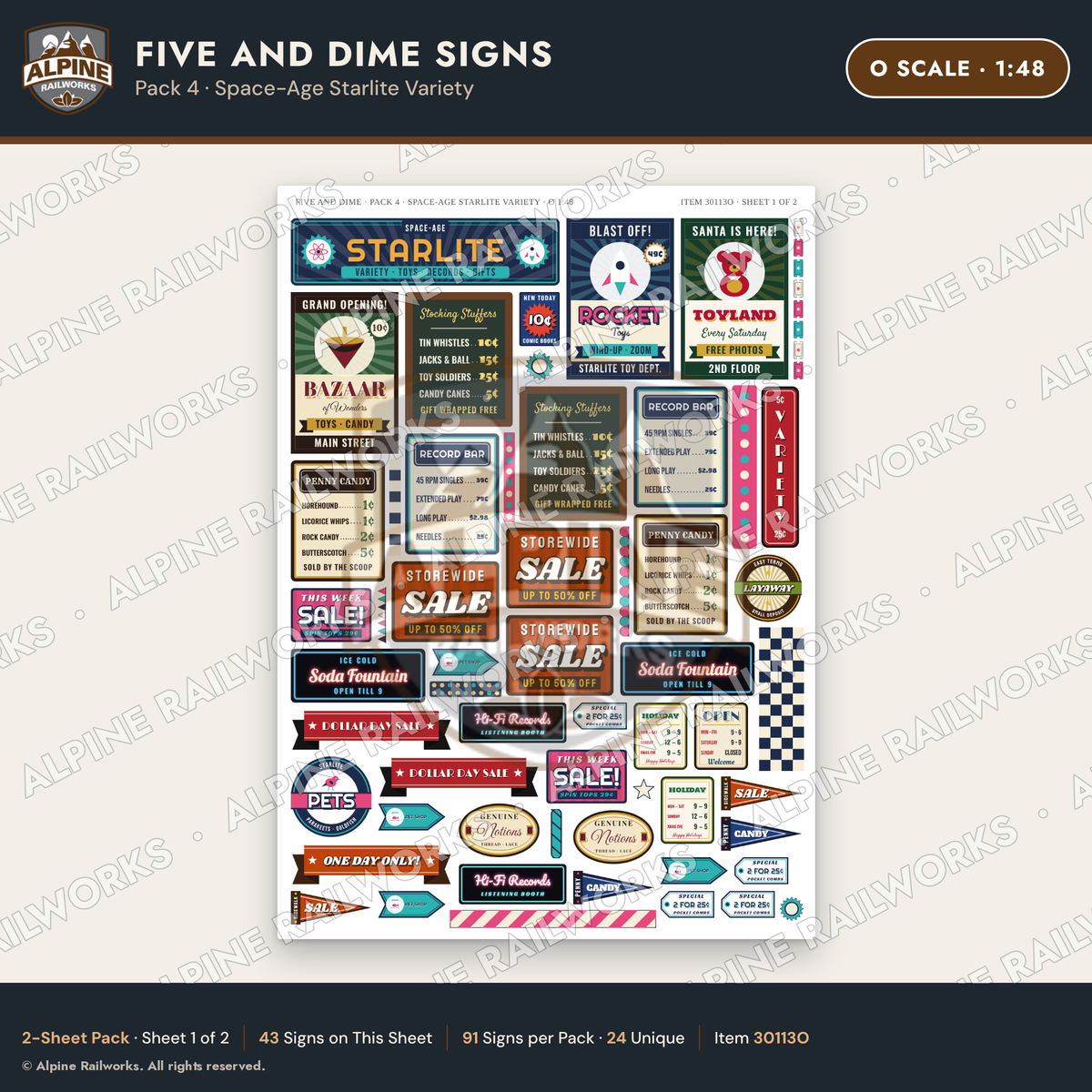 Alpine Railworks 30113O O Scale Five and Dime Signs